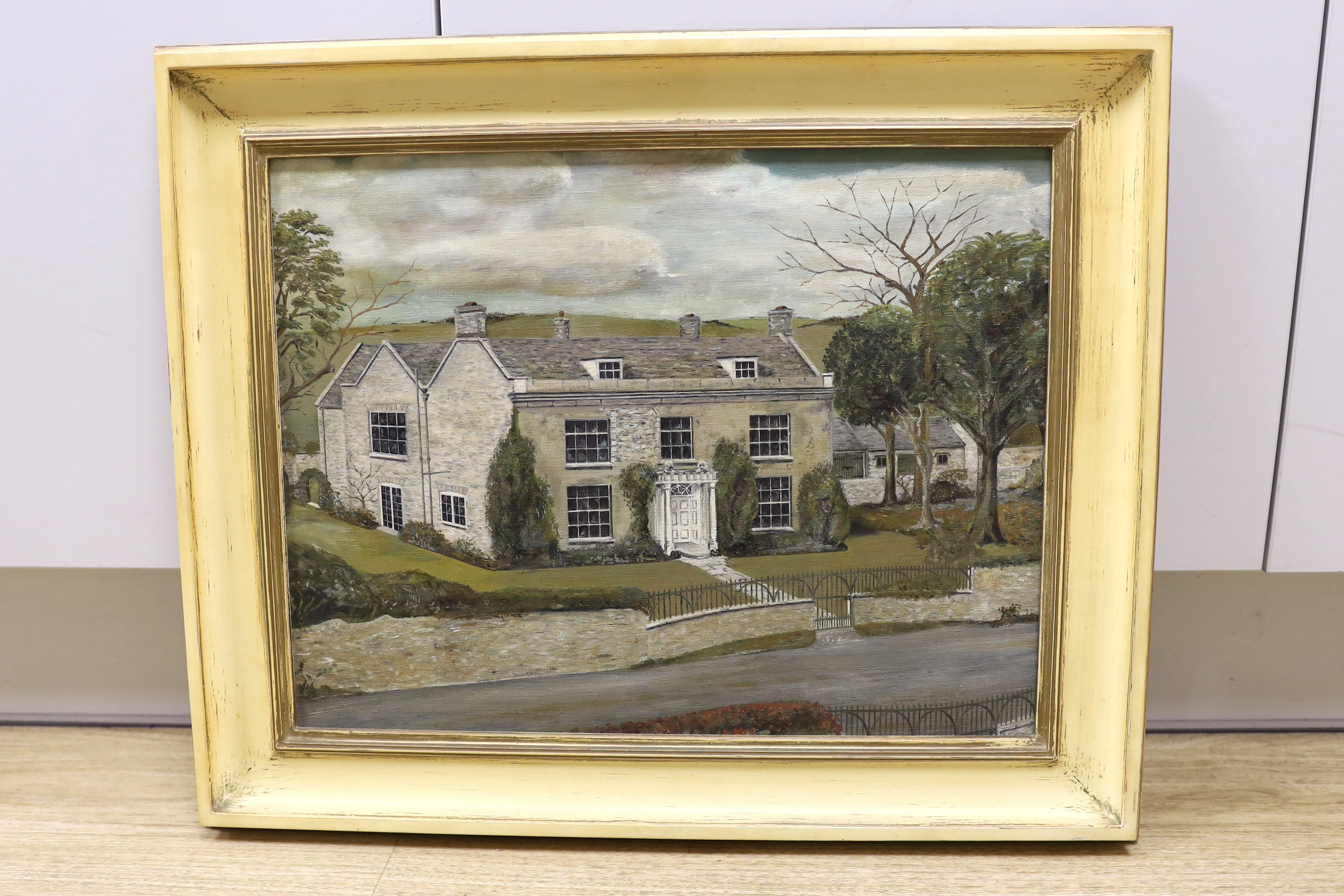 Christopher Rutherford, oil on canvas, 'Portisham House, Dorset', unsigned, details verso, 33 x 44cm